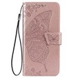 Klopové pouzdro pro Samsung Galaxy M33, Butterfly, růžové rose gold