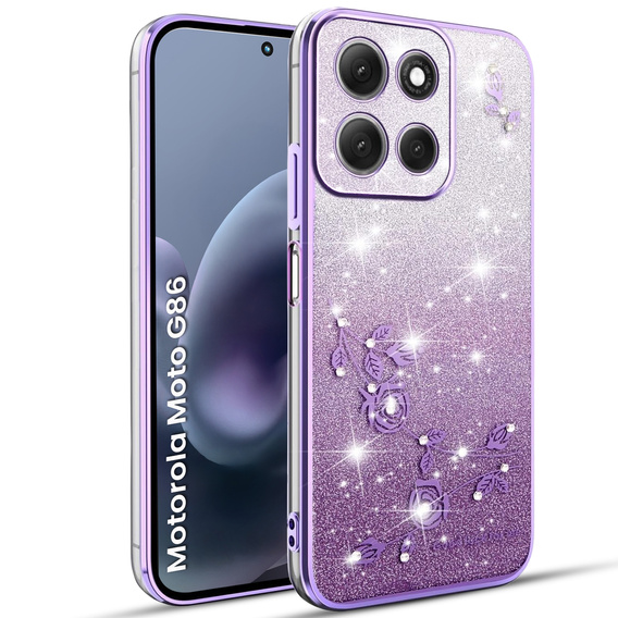 Pouzdro pro Motorola Moto G86 5G, Glitter Flower, fialové