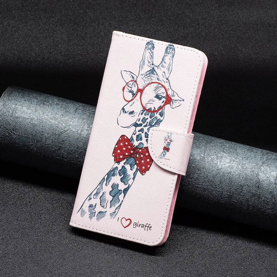 Klopové pouzdro pro OPPO A57 / A57s, Wallet, giraffe, růžové
