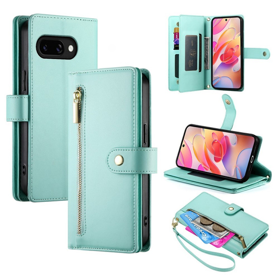Klopové pouzdro pro Samsung Galaxy A56 5G, Wallet Zipper Pocket, zelené