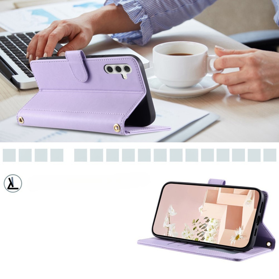 Pouzdro s klopou pro Samsung Galaxy S24 FE, Rhombus Crossbody Leather, fialové