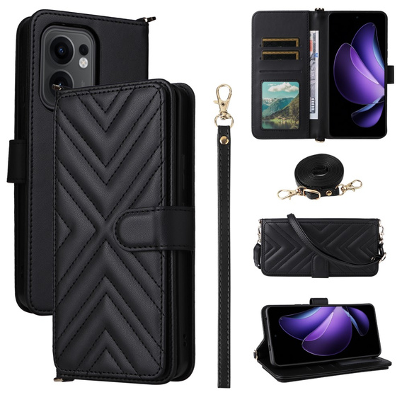 Flipové pouzdro pro Oppo Reno 13F 5G, Crossbody Leather Wallet, černé