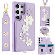 Pouzdro pro Samsung Galaxy S24 Ultra, Leather Flower Card Slot, fialové