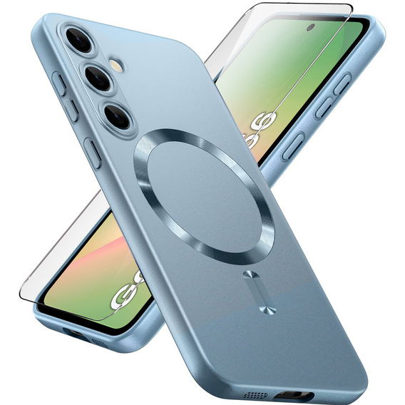 Pouzdro pro Samsung Galaxy A56, ColorMag, pro MagSafe, modré + tvrzené sklo 9H