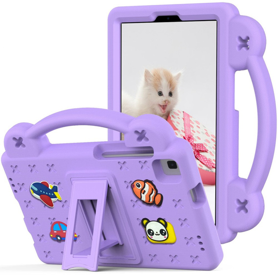 Dětské pouzdro pro Samsung Galaxy Tab A7 Lite 8.7 T220/T225, Cute Patterns, se stojánkem, fialové