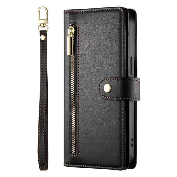 Klopové pouzdro pro Samsung Galaxy S25, Wallet Zipper Pocket, černé
