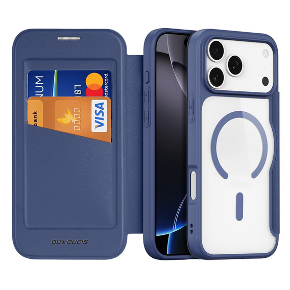 Pouzdro Dux Ducis pro iPhone 17 Pro Max, Skin X Pro, s klopou, pro MagSafe, tmavě modré
