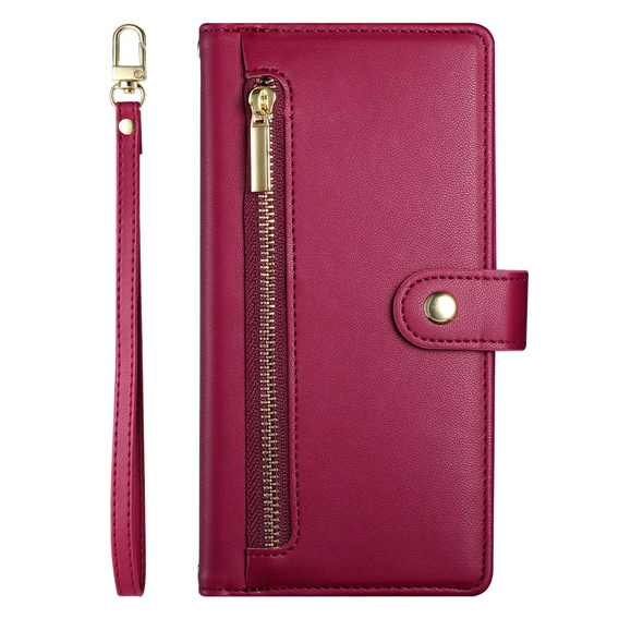 Klopové pouzdro pro Oppo Reno 13F 5G, Wallet Zipper Pocket, červené