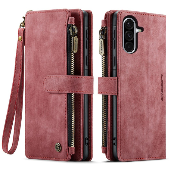 Pouzdro CASEME pro Samsung Galaxy A56 5G, Leather Wallet Cash and Card Slots, s poutkem, červené