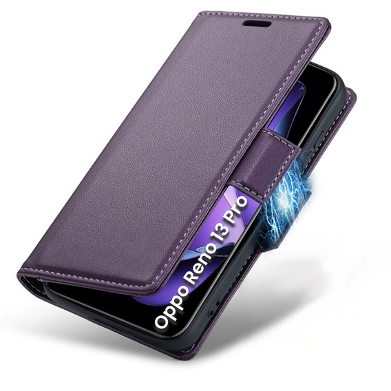 Pouzdro pro Oppo Reno 13 Pro, ERBORD Glossy Litchi, flipová peněženka, fialové