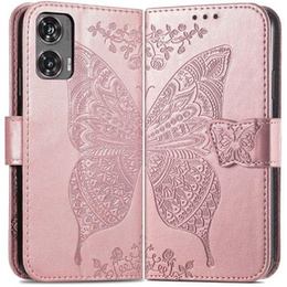 Klopové pouzdro pro Motorola Moto G85, Butterfly, růžové rose gold