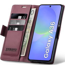 Pouzdro pro Samsung Galaxy A36, ERBORD Glossy Litchi, flipová peněženka, červené