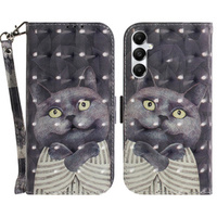 Klopové pouzdro pro Samsung Galaxy A05s, Wallet, Cat, šedé