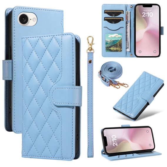 Pouzdro s klopou pro iPhone 16E, Rhombus Crossbody Leather, modré