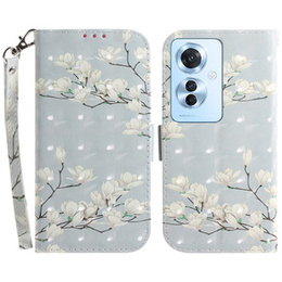 Klopové pouzdro pro Oppo Reno 11F 5G, Wallet, Magnolia Flowers šedé