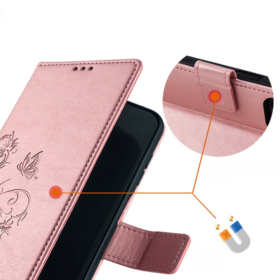 Klopové pouzdro pro Motorola Moto E14, Butterfly, růžové rose gold