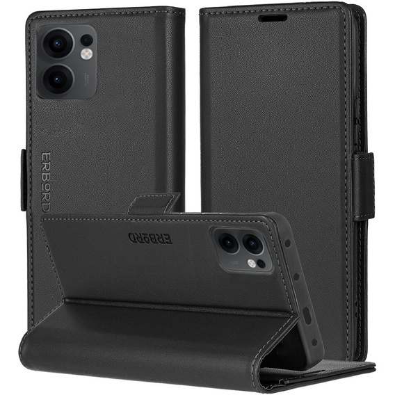 Pouzdro pro Oppo Reno 13F / Oppo Reno 13FS, ERBORD Glossy Litchi, flipová peněženka, černé