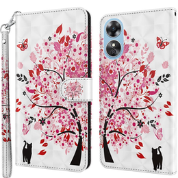 Klopové pouzdro pro Oppo A17, Wallet Light Spots Decor, tree, bílé