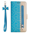 Flipové pouzdro pro Samsung Galaxy S22+ Plus 5G, Wallet Pocket Zipper Lace, modré