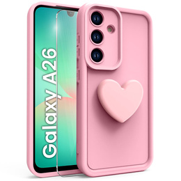Pouzdro pro Samsung Galaxy A26, Silicone Heart, růžové + 9H tvrzené sklo