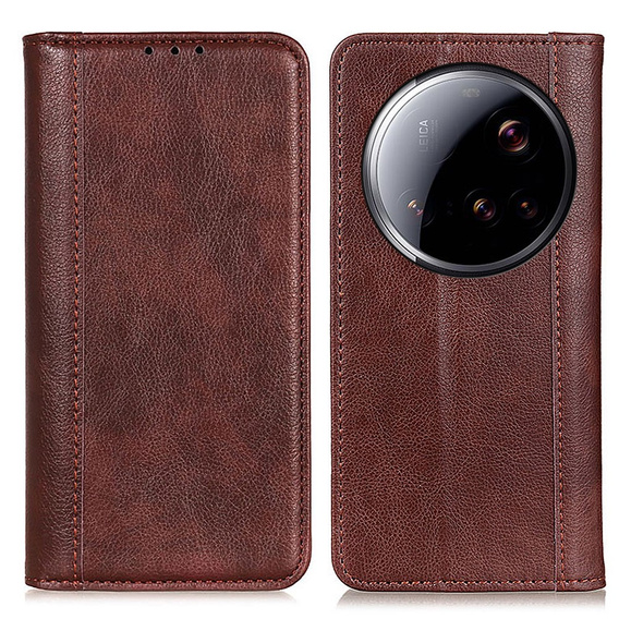 Flipové pouzdro pro Xiaomi 15 Ultra, Split Leather, hnědé