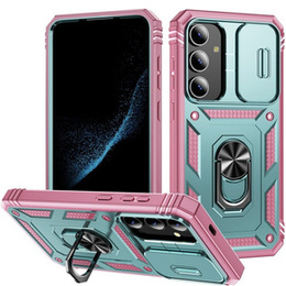Pouzdro pro Samsung Galaxy S24+ Plus, CamShield Slide, zelená / růžová