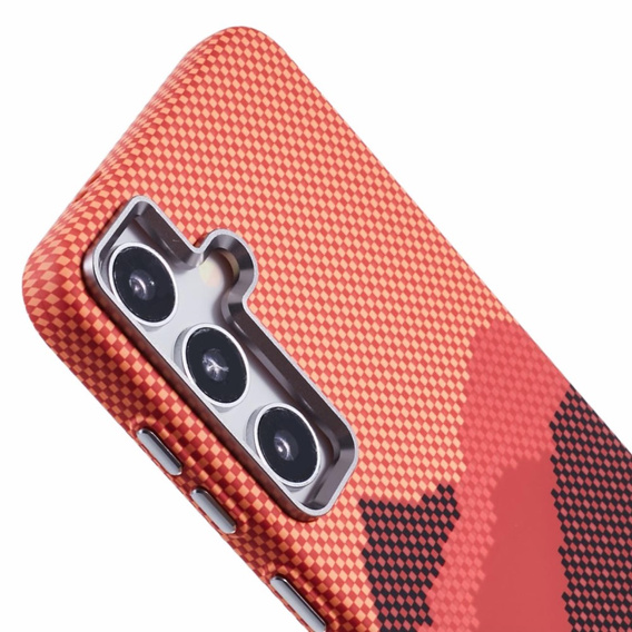 Pouzdro pro Samsung Galaxy S25, Carbon Fiber MagSafe, oranžové