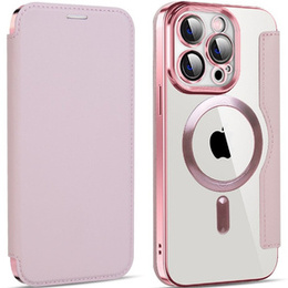 Klopové pouzdro pro iPhone 13 Pro, RFID Wallet MagSafe CamShield, růžové