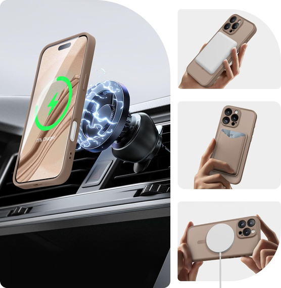 Pouzdro pro iPhone 16 Pro, pro MagSafe, ERBORD Matt Case, desert titanium + sklo na displej