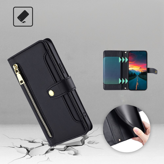Klopové pouzdro pro Realme 14 Pro+ 5G, Wallet Zipper Pocket, černé