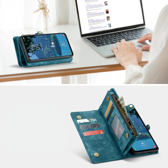 CASEME pouzdro pro Samsung Galaxy A56 5G, Retro Leather Wallet, s páskem, zelené