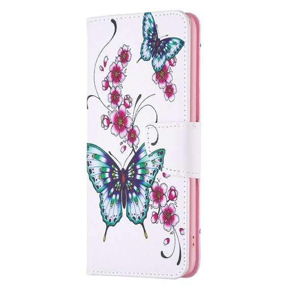 Klopové pouzdro pro Xiaomi 13 Lite, Wallet, butterfly & flowers, bílé