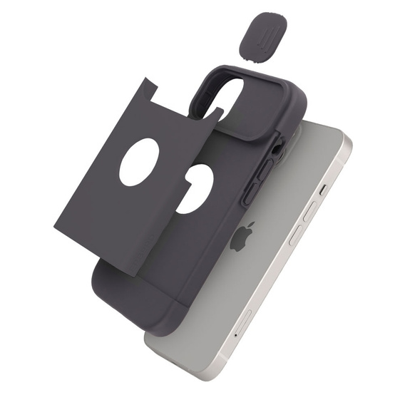 Pouzdro ERBORD MagSafe Cam Slider, černé + sklo na displej pro iPhone 13 / iPhone 14