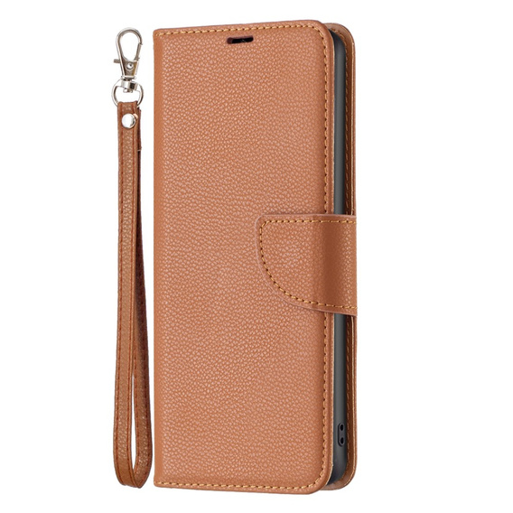 Klopové pouzdro pro Samsung Galaxy A25 5G, Wallet Litchi Leather, hnědé + 9H sklo 