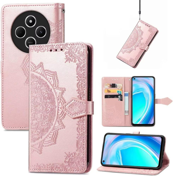 Klopové pouzdro pro Xiaomi Redmi 14C / Xiaomi Poco C75, Mandala, růžové rose gold