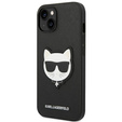 Pouzdro Karl Lagerfeld pro iPhone 14 Plus, Saffiano Choupette Head Patch, černé