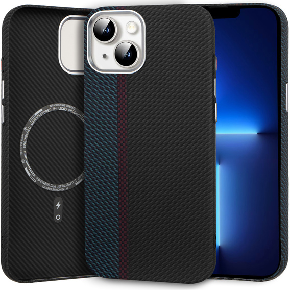 Pouzdro pro iPhone 13, Carbon Fiber MagSafe, černá / modrá