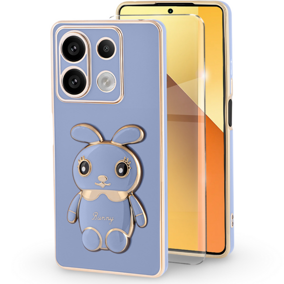 Pouzdro pro Xiaomi Redmi Note 13 5G, Rabbit, modré + 9H tvrzené sklo