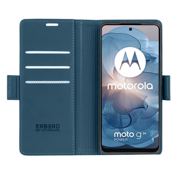 Pouzdro pro Motorola Moto G24 Power, ERBORD Glossy Litchi, flipová peněženka, modré