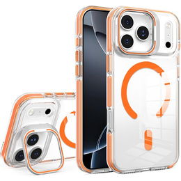 Pouzdro pro iPhone 17 Pro Max, pro MagSafe, se stojánkem, průhledné s oranžovými vložkami