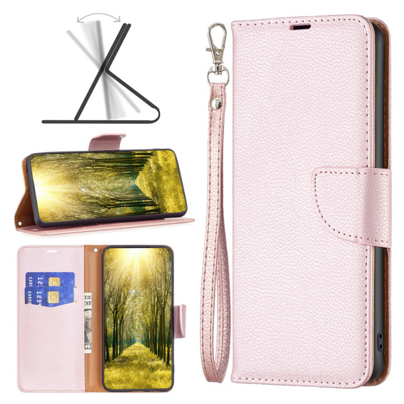 Klopové pouzdro pro Samsung Galaxy A25 5G, Wallet Litchi Leather, růžové + 9H sklo 