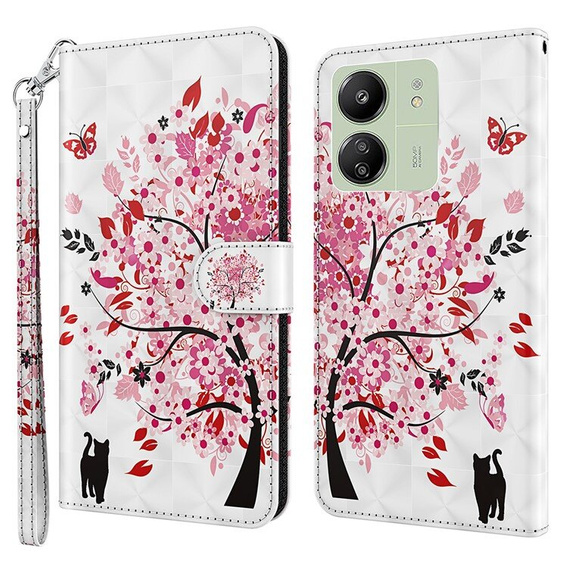 Klopové pouzdro pro Xiaomi Redmi 13C / Poco C65, Wallet, Cat & Tree