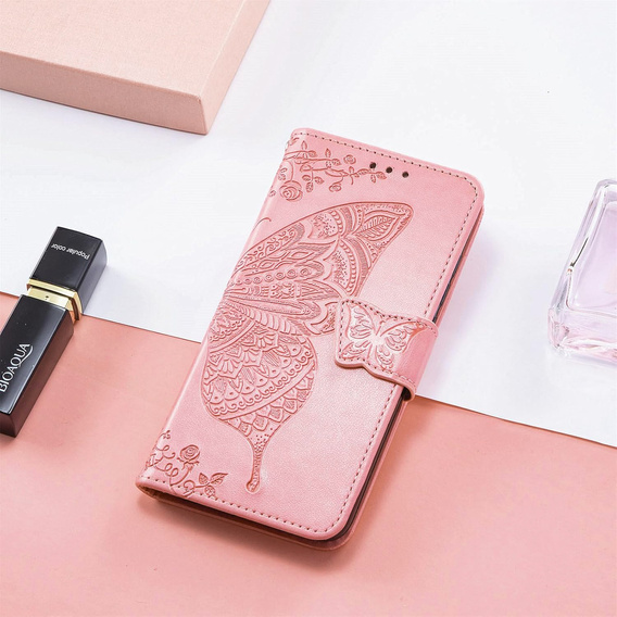 Klopové pouzdro pro Realme C71, Butterfly, růžové rose gold