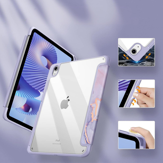 Pouzdro pro iPad 10.9" 2022 (10 gen.), Smartcase Hybrid, se slotem na stylus, Marble fialové