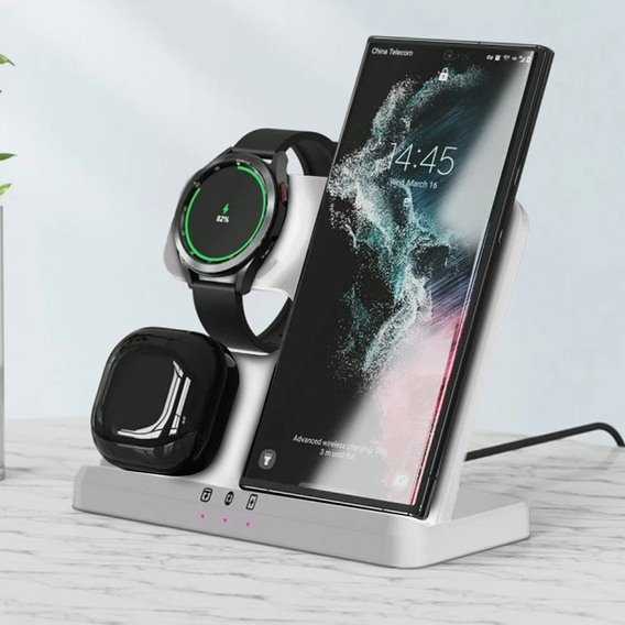Bezdrátová indukční nabíječka 3v1 QI rychlá pro Samsung S25 S24 S23 Galaxy Watch Buds Stanice bílá