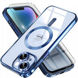 Pouzdro pro iPhone 14, Electro MagSafe, modré + sklo na displej