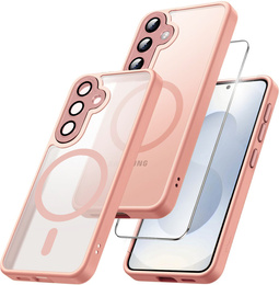 Pouzdro pro Samsung Galaxy S25, pro MagSafe, ERBORD Matt Case, růžový + sklo na displej