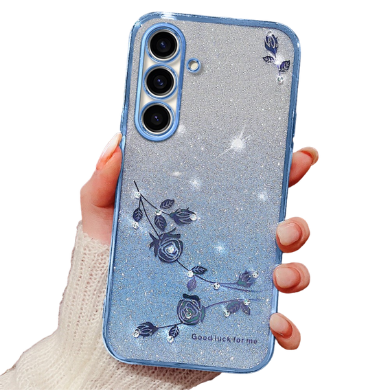 Pouzdro pro Samsung Galaxy A05s 4G, Glitter Flower, modré