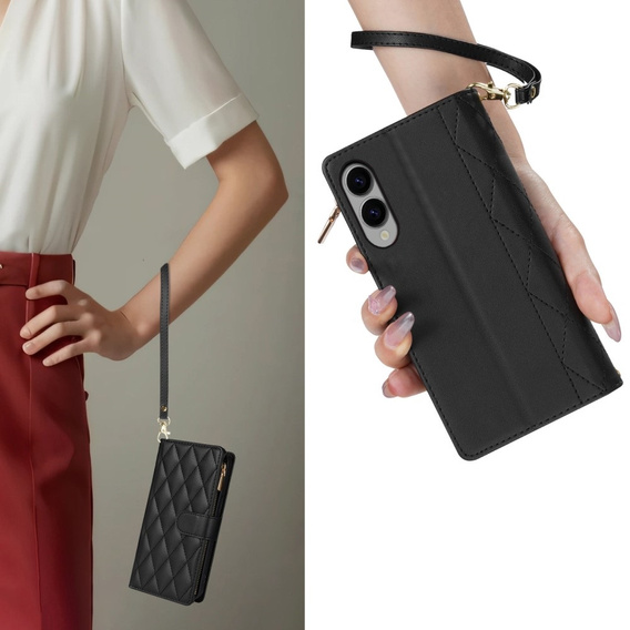 Pouzdro s klopou pro Samsung Galaxy S25 Edge, Rhombus Crossbody Leather, černé