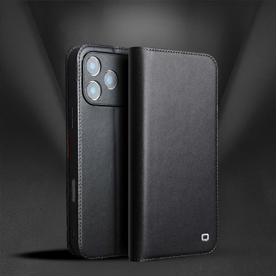 QIALINO kožené peněženkové flipové pouzdro pro iPhone 17 Pro - černé